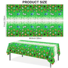 3 Pack Pixel Game Tablecloth for Miner Style Party, Waterproof Plastic Table Cover for Kids Birthday Decorations Pixel Game Theme Party Supplies 51 x 87 Inch Green
