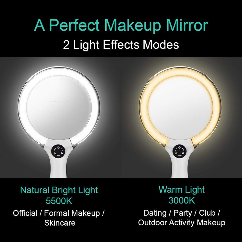Starlite Handheld Rechargeable Lighted Makeup Mirror with Stand, 1X/5X Magnification,
