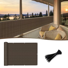Sunny Guard Customized 3.3'x8' Brown Balcony Privacy Screen,180 GSM Apartments Railing Fence Cover,Heavy Duty Mesh Windscreen for Deck,Outdoor,Backyard,Patio