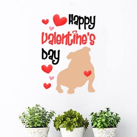 Happy Valentine's Day Pet Dog Wall Decal for Decor Valentine Red Heart Dog Silhouette Wall Stickers Vinyl Decals American Pit Bull Terrier Vinyl Wall Art Removable Sticker for Living Room