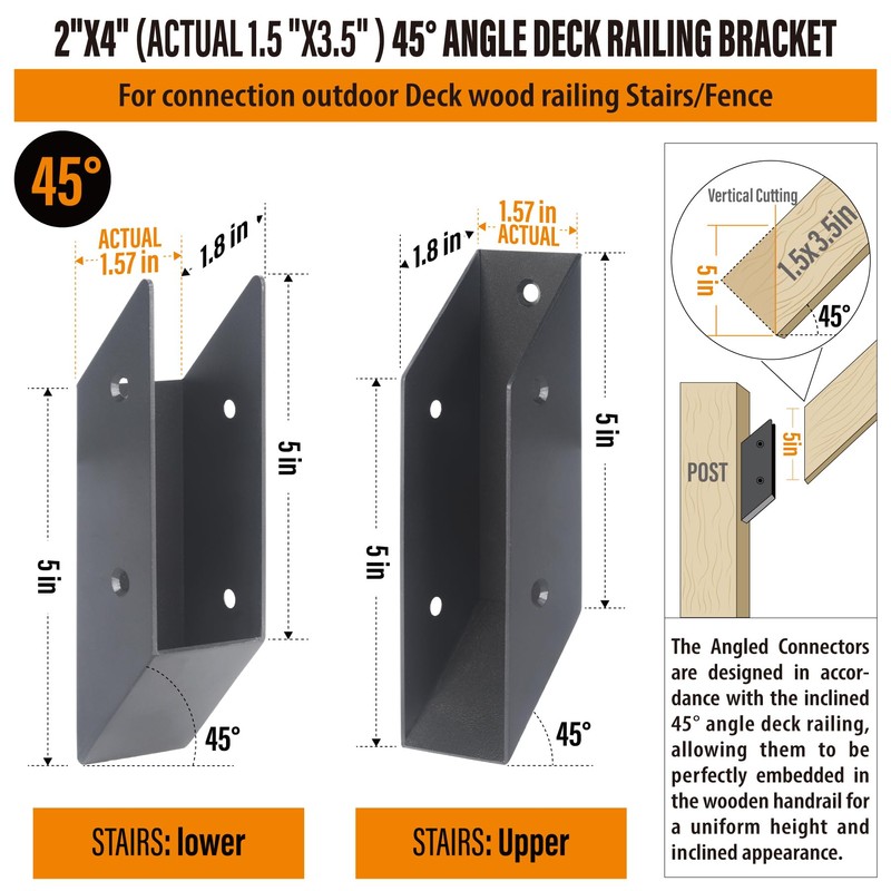 WOCEPU 45° Stair Angle Stainless Steel Deck Railing Brackets Connectors