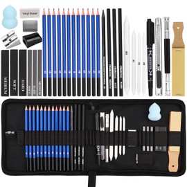 36 Piece Sketching Pencil Set, Sketching Pencils, Drawing Pencils, Professional Art with Graphite Charcoal Pencils, Stick Tools and Kit Bag for Artists, Students, Teachers, Adults, Beginners