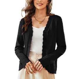 KANCY KOLE Women's Lightweight Short Cardigans Sweaters Elegant Long Sleeve Crochet Button Up Knitwear for Office(Black,S)