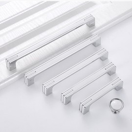 Guolich 2 Pcs Hole Centers 5.03 Inch(128mm) Kitchen Drawer Handle Door Cabinet Pulls Zinc Alloy Handle Modern Brushed Brass Hardware for Wardrobe Bathroom Dresser (Chrome White)