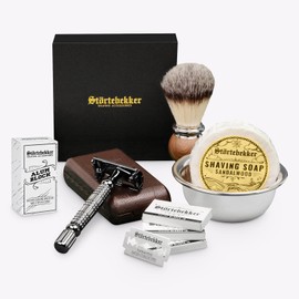 Störtebekker® Premium Safety Razor Set for Men in Handmade Leather Case - with Shaving Brush, Shaving Bowl, Stainless Steel, Shaving Soap, Alum Stone and Razor Blades - Shaving Set/Beard Care Set Men