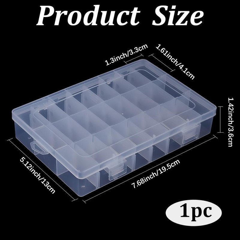 PONABEADIY 24 Compartments Bead Organizer with Removable Dividers Container Rectangle