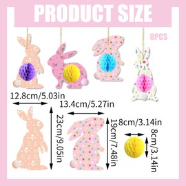Easter Hanging Decorations 8 Pcs Easter Honeycomb Decorations Easter Bunny Honeycomb Paper Ball Decor 3D Easter Bunny Honeycomb Cute Colorful Rabbit Easter Home Wall Door Tree Window Party Favour