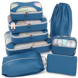 Shacke 8 Set Packing Cubes for Travel Lightweight Luggage Organizer (Navy Blue)