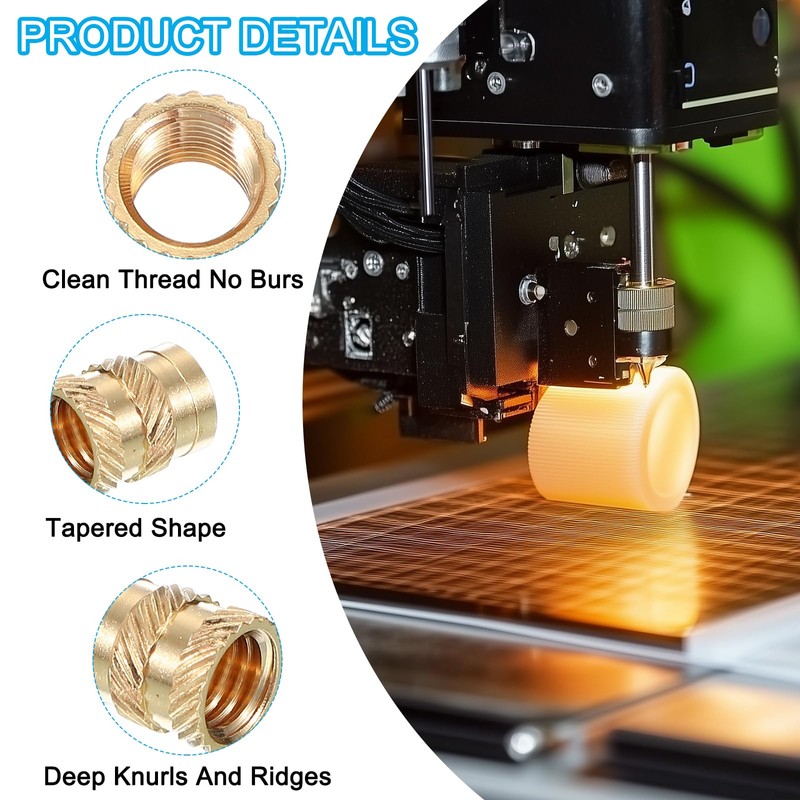 PATIKIL M3x4x5 mm Brass Threaded Insert, 100 Pcs Metric Knurled