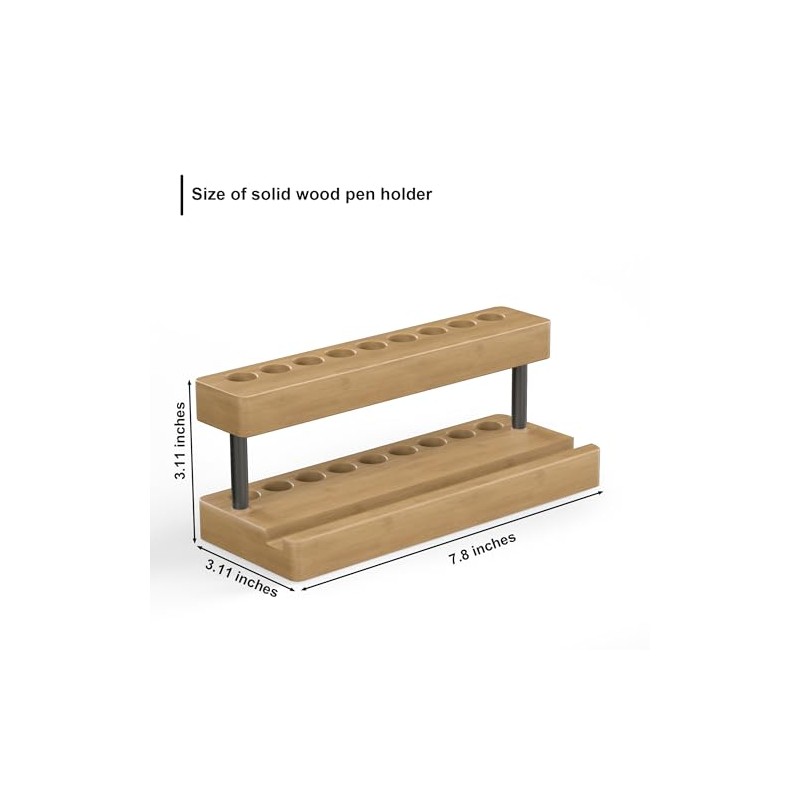 Elegant Solid Wood Pen Holder with Phone Compartment