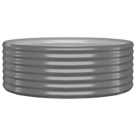 vidaXL Powder-Coated Steel Gray Patio Raised Bed - Sturdy Outdoor Garden Planter Pot - Round Shape, Weather-Resistant, for Plants, Vegetables, Herbs, Flowers - DIY Assembly