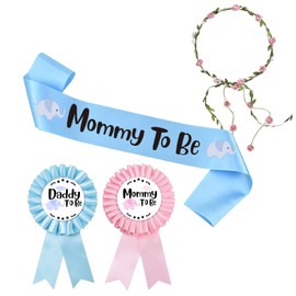 Elephant Theme Baby Shower Sash Mom to Be Sash Mom and Dad to Be Pin and Flower Crown Mom to be Sash Baby Shower Boy Mom to be Belly Belt for Baby Shower Maternity Sash Belly Belt for Gender Reveals