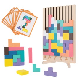 Lixstyea Tetris Wooden Game - Puzzle Wood, 3D Montessori Toy Wooden Puzzle, Wooden Tetris, Latest Wooden Puzzle, Game of the Year 2025 Children, Stacking Game Tetris from 3 4 5 6 Years Children