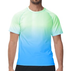 Huayuzh UV Shirt Men's Rash Guard T-Shirt Swimming Shirt UPF 50+ Quick Drying Lightweight Breathable Surfing Hiking Top, 3-blue colour gradient colour, 3 XL
