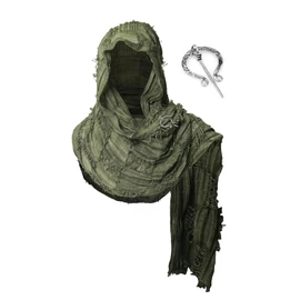 Wrap Dune Hooded Shawl Medieval Cloak Renaissance Costume Cape Shaman Cowl With Viking Brooch (Green)
