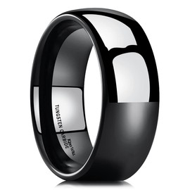 King Will Basic 8mm Men's Black Tungsten Carbide Ring Domed High Polished Comfort Fit Wedding Band 8
