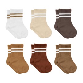 Cotton 6 Pairs Baby Socks for Newborn Infant 0-6 Months to 3 Years | Stopper Socks Seamless Socks | Boys Girls Children's Socks, Brown (striped), 6 - 12 months