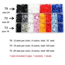 372 Sets KAM Snaps and Snap Pliers Set, BetterJonny T3 T5 T8 Multi-Size KAM Starter Fasteners Kit Plastic Snaps No-Sew Buttons for Crafts Doll Clothing Diaper Bibs Size 16 20 24