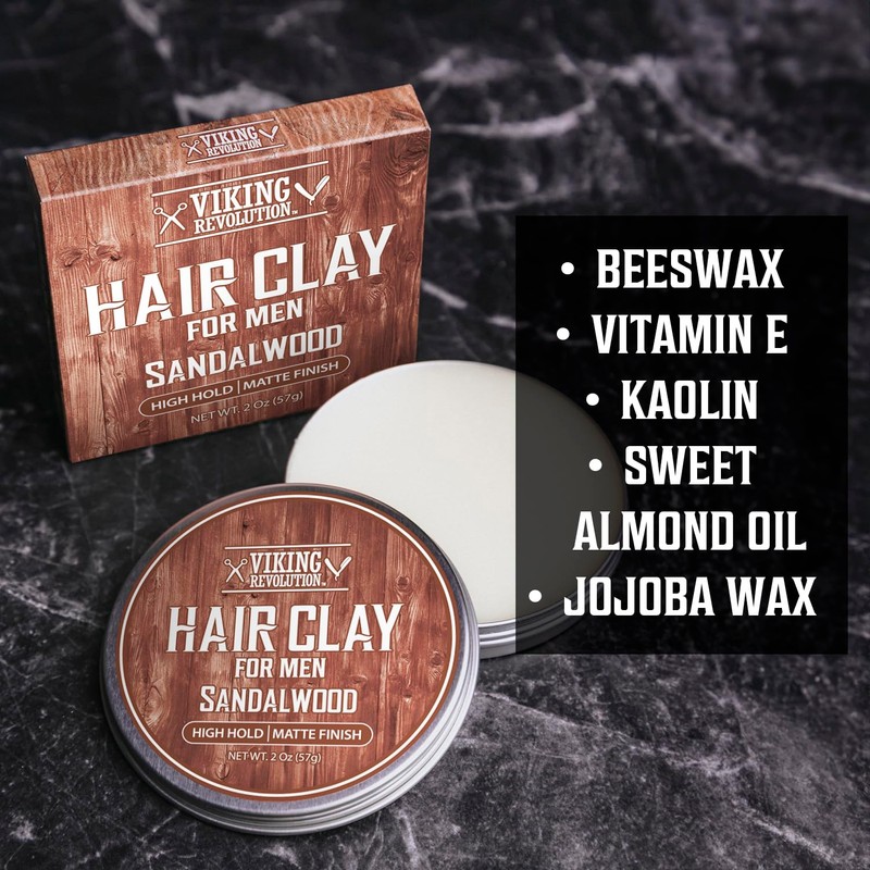 Viking Revolution Sandalwood Hair Clay – Strong Hold & Matte
