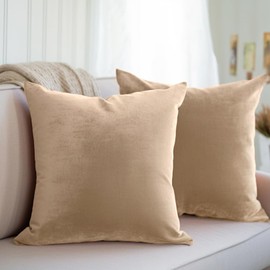 LANE LINEN Throw Pillow Inserts Pack of 4-18 x 18 Inches Beige Velvet Pillows for Sofa, Couch and Bed - Indoor Decorative Pillows