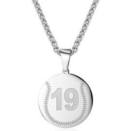 AMITER Baseball Number Necklace, 0-99 Jersey Baseball Pendant Necklace for Men & Women - 24 Inch (22’’ + 2’’ Adjustable)