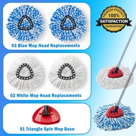 O-Cedar Mop Head Replacement – 4 Pcs Durable and Machine Washable Mop Heads Replacements with Triangle Spin Mop Replacement Head Base – Compatible with O-Cedar Mop, O-Cedar Spin Mop, & Ocedar Mop Head