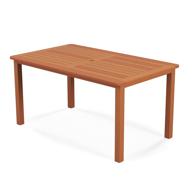 Tangkula Patio Dining Table with Umbrella Hole, Outdoor Solid Wood