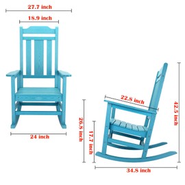 hOmeHua Rocking Chair, All-Weather Oversized Outdoor Indoor Chair, Patio Fade-Resistant Porch Rocker Chair, Durable Smooth Rocking, Comfortable Easy to Assemble, Low Maintain (Lake Blue)
