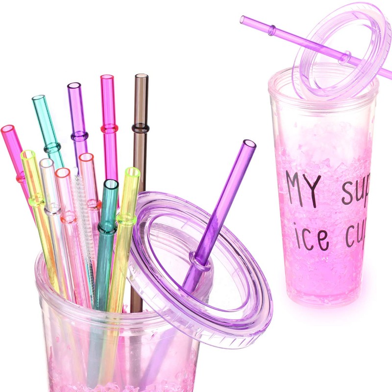 DAKOUFISH 8 Inch Reusable Plastic Replacement Drinking Straws for 12