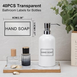 Etiquetas transparentes impermeables para botellas, baño, 40 piezas de cocina minimalista, organización, etiquetas extraíbles para jabón de manos, champú y lavado corporal