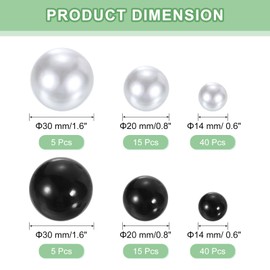 sourcing map 120Pcs Faux Pearls for Vase Fillers No Hole Pearls Beads Floating Artificial Pearls for Centerpieces Vases, Brush Holder, DIY Parts 14/20/30mm (Black/White)