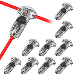 10 Pack T Type 1 Pin Low Voltage Wire Connector, Quick Solderless Wire Splice Connector, T Tap Wire Connectors, No Stripping 2 Way Wire Connectors for 24-20 AWG Cable