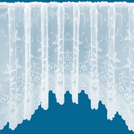 Butterfly Jardiniere Arched Floral Pattern Net Curtains In White - Sold in Set Sizes (508cm (200") Wide x 91cm (36") Drop)