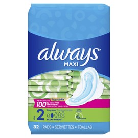 Always Maxi Unscented Pads with Wings, Long/Super 32 Count (Pack of 2)