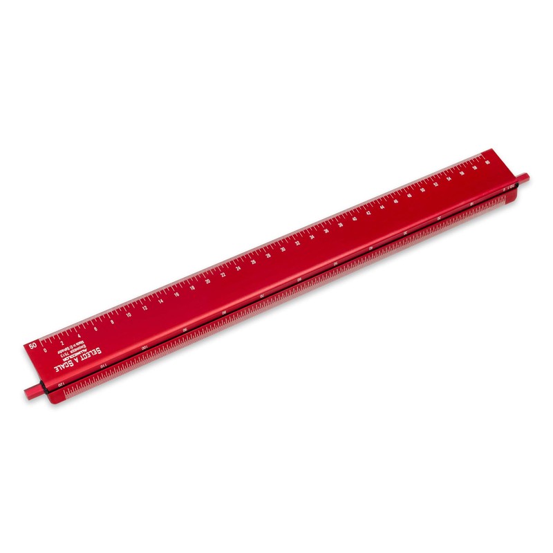 Alumicolor Select-a-Scale Engineer Drafting Tool w/Rotating Calibration Rod (12IN, Red)