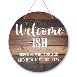 Fahdatzh Rustic Wooden Welcome Sign, 10 x 10 Inch, Round, Hanging, Decorative Sign for Home Front Door, Farmhouse Porch Decor