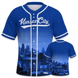 Baseball City Night Skyline Jersey Shirt Printing Apparel for Men Fans Gifts XL Blue White