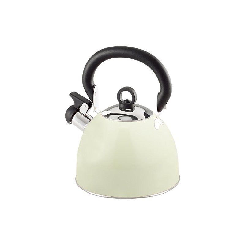 Buckingham Colour Coated Stainless Steel Retro Whistling Kettle Cream, 2.5