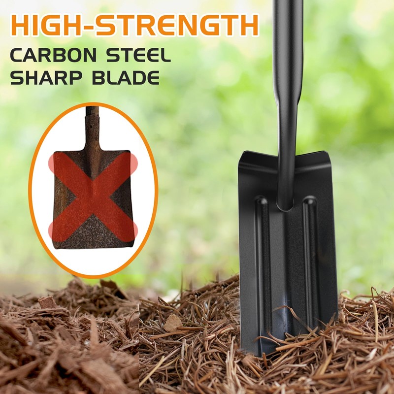 Trench Shovel for Digging, 4-Inch Trenching Spade with Orange Fiberglass