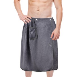 Maxmoc Saunakilt Men's Adjustable Sauna Towel, Large Quick-Drying Sauna Towel, Microfibre Men's Bath Towel with Press Studs and Pockets for Gym, Shower, Sauna (70 x 140 cm, Grey)