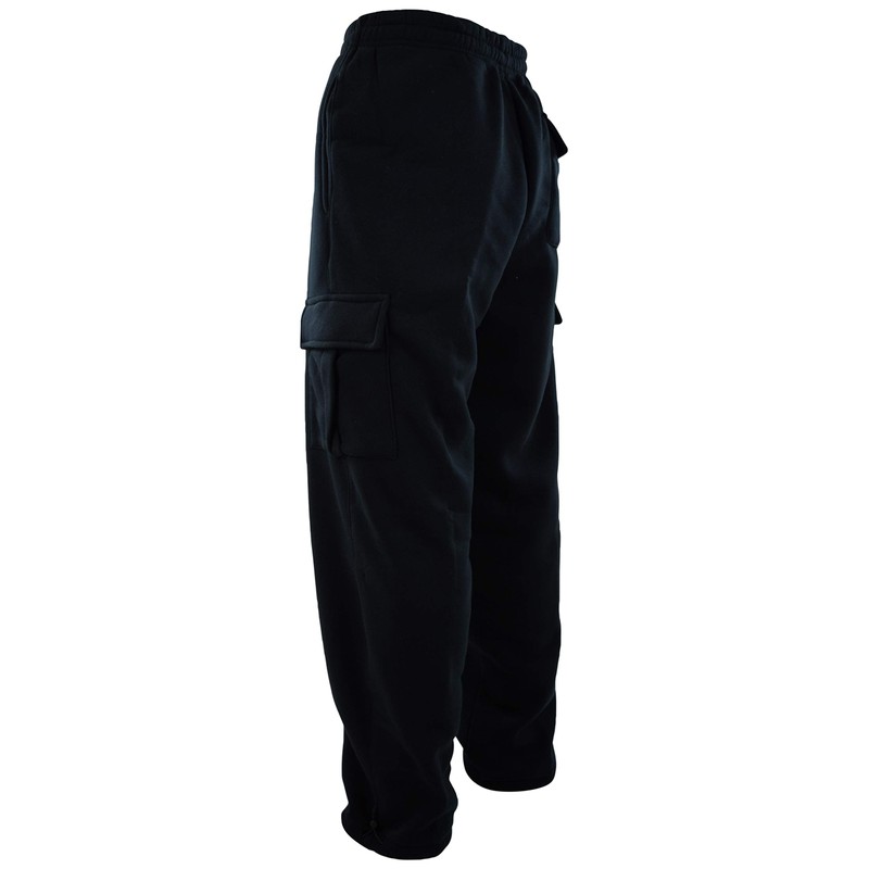 Mens Cargo Sweatpants with Drawstrings (4XL, 652-BLACK)