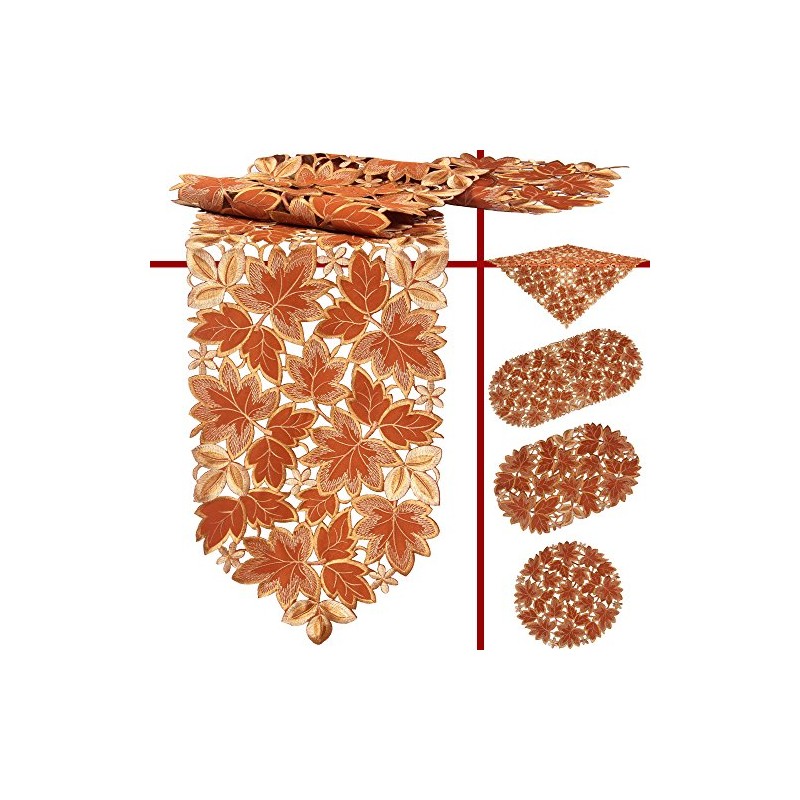 Quinnyshop Autumn Leaves Embroidery Table Runner 40 x 90 cm