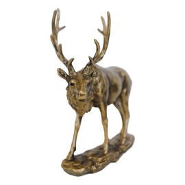 Large Wapiti Bull Elk Deer With Towering Antlers Rustic Statue In Gold Patina