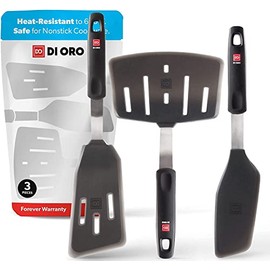 DI ORO Designer Series Elite 3-Piece Turner Spatula Set - 600F Heat-Resistant Rubber Silicone Spatulas - Includes Slotted Fish, Omelet, and Wide Slotted Turners - LFGB Certified and BPA Free