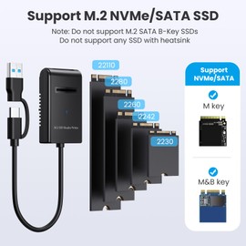 M.2 NVMe&SATA Reader ,M.2 SSD to USB A C Reader Adapter for (M Key, B+M Key) NVMe and SATA NGFF SSD Drives Dock Full Size 22110/2280/2260/2242/ 2230 Portable Plastic Enclosure