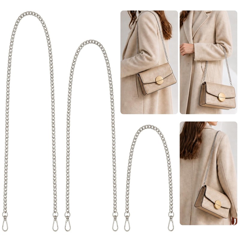 AOOSA 3 Pack Silver Bag Chains with Clasp Buckles (45cm+95cm+125cm)