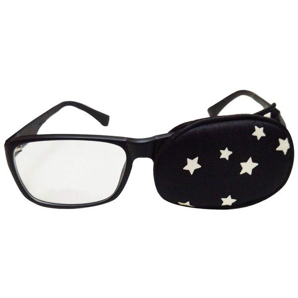 Kid/Adult Visual Acuity Recovery Silk Eye Cover, Training Amblyopia Strabismus Corrected Lazy Eye Patches for Glasses - White Stars on Black