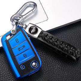 shengjue for VW Key Fob Cover TPU Key Shell For 360° Protective of Car Smart Key Compatible With Volkswagen Jetta Golf Polo MK7 Passat Beetle (Blue)