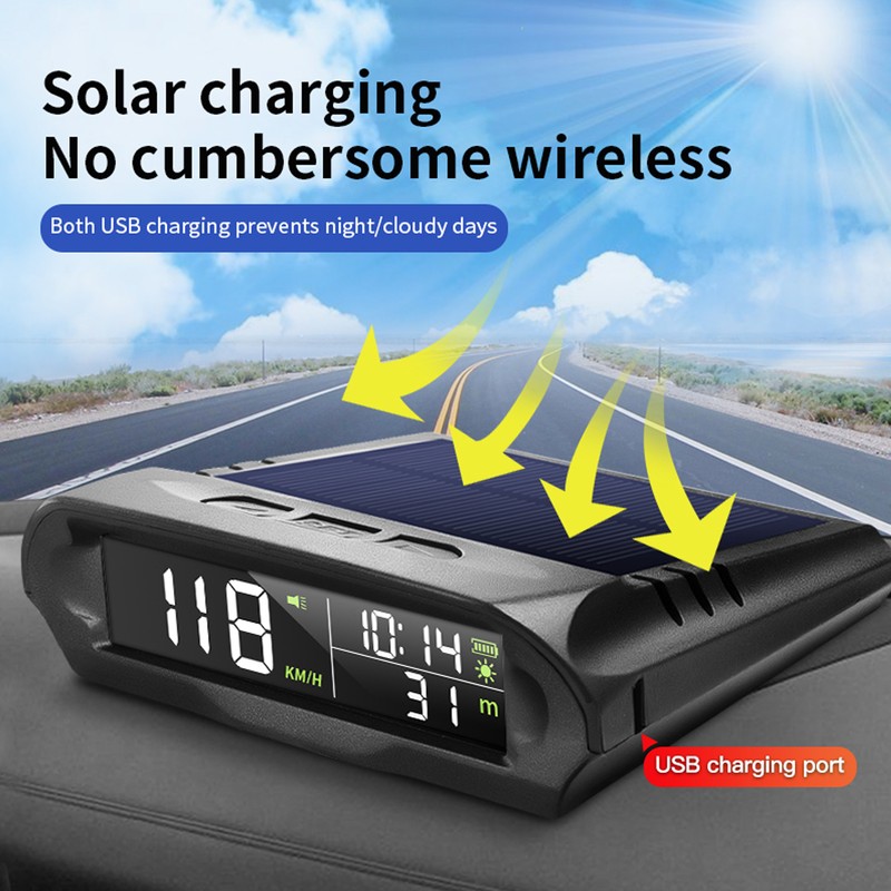 Smart HUD Display Digital Solar Charged Displays Time Temp Over