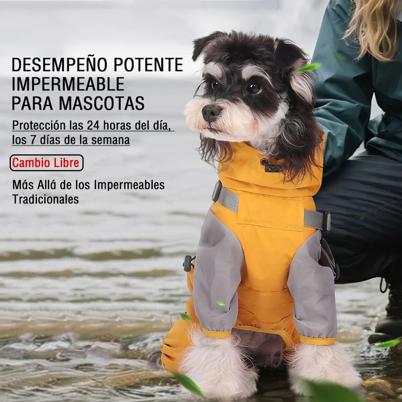 JIEYOUTA Impermeable para Perros, con Capucha Desmontable, Chaqueta y Impermeable